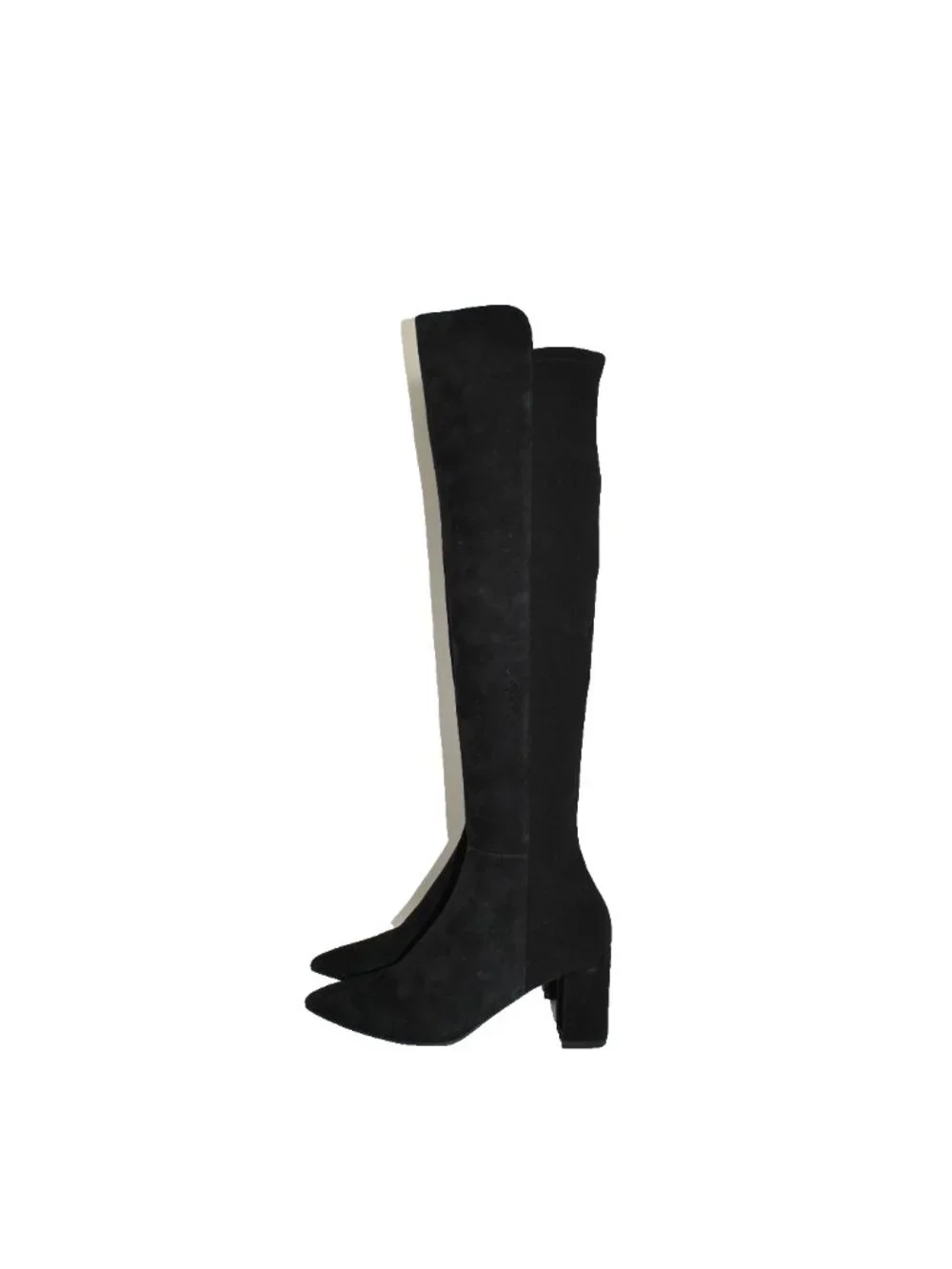 $850 Stuart Weitzman Carly Over The Knee Pointy Block Black Suede 6.5 (PC13)